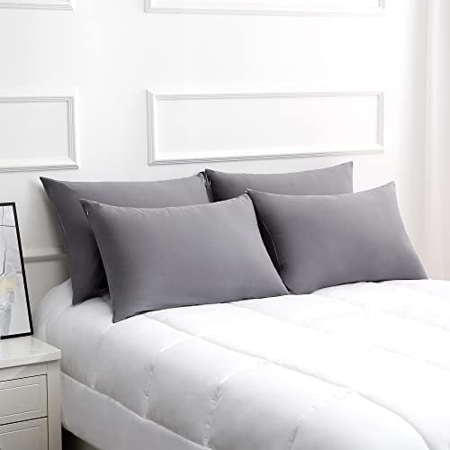 Cotton Pillow Protectors/Cases Queen Size with Zipper 4 Pack Grey Color,Cooling & Breathable Bed Pillow Protectors Set of 4 Pillow Cases Cover (Queen Size 20" x 30")