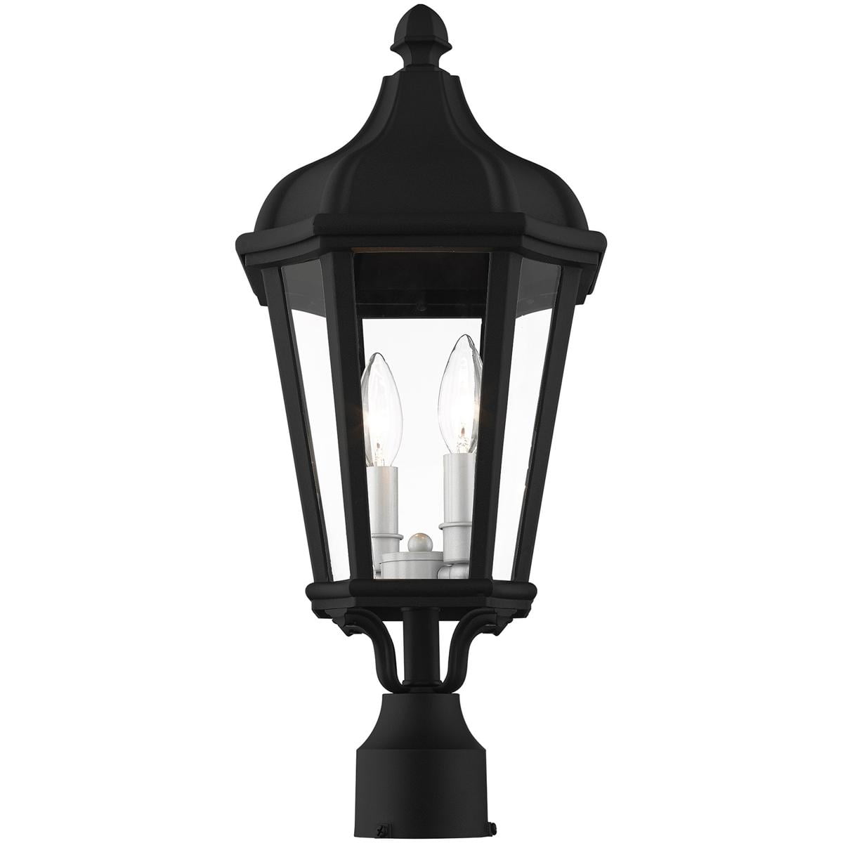 2 Light TBK Outdoor Post Top Lantern with Clear Glass Shade backed with Cast Aluminum material for patio, front porch, entryway and more