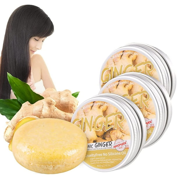 3 Pcs Ginger Hair Regrowth Shampoo Bar, Anti Hair Loss Ginger Shampoo