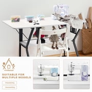 Vividwood Sewing Table, Large Sewing Machine Table with Adjustable Platform and Storage Shelf