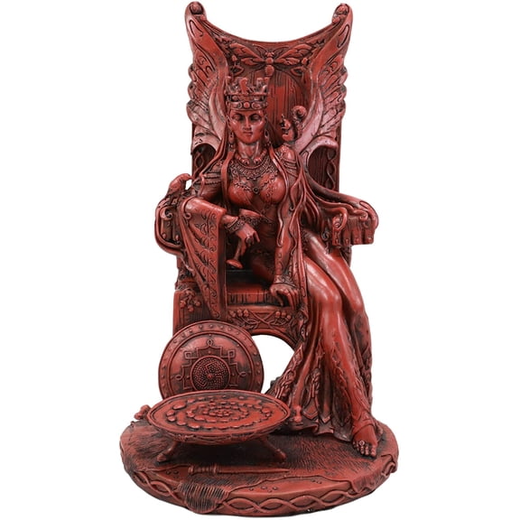 Ebros Celtic Maeve with Bird and Squirrel On Throne Statue 11" Tall Clay Finish