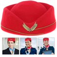thumbnail image 3 of Women Air Stewardess Hat Woolen Flight Attendant Hat Stewardess for Costume Cosplay Musical Performance - Size M(Red), 3 of 4