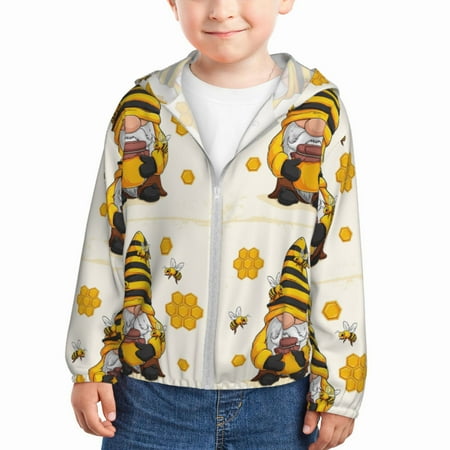 

Gaeub Beekeeper Gnome Holding A Glass Print Athletic Sun Protection Hoodie for Kids Long Sleeve Outdoor UV Shirt Running Fishing Top for Boys Girls-2 Years