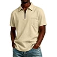 thumbnail image 2 of Hearthz Quarter Zip Men's Polo Shirts Short Sleeve Moisture Wicking Polo Shirts for Men Cotton Lapel Collar Mens Golf Polo Tennis Shirt with Pocket Khaki XL, 2 of 6