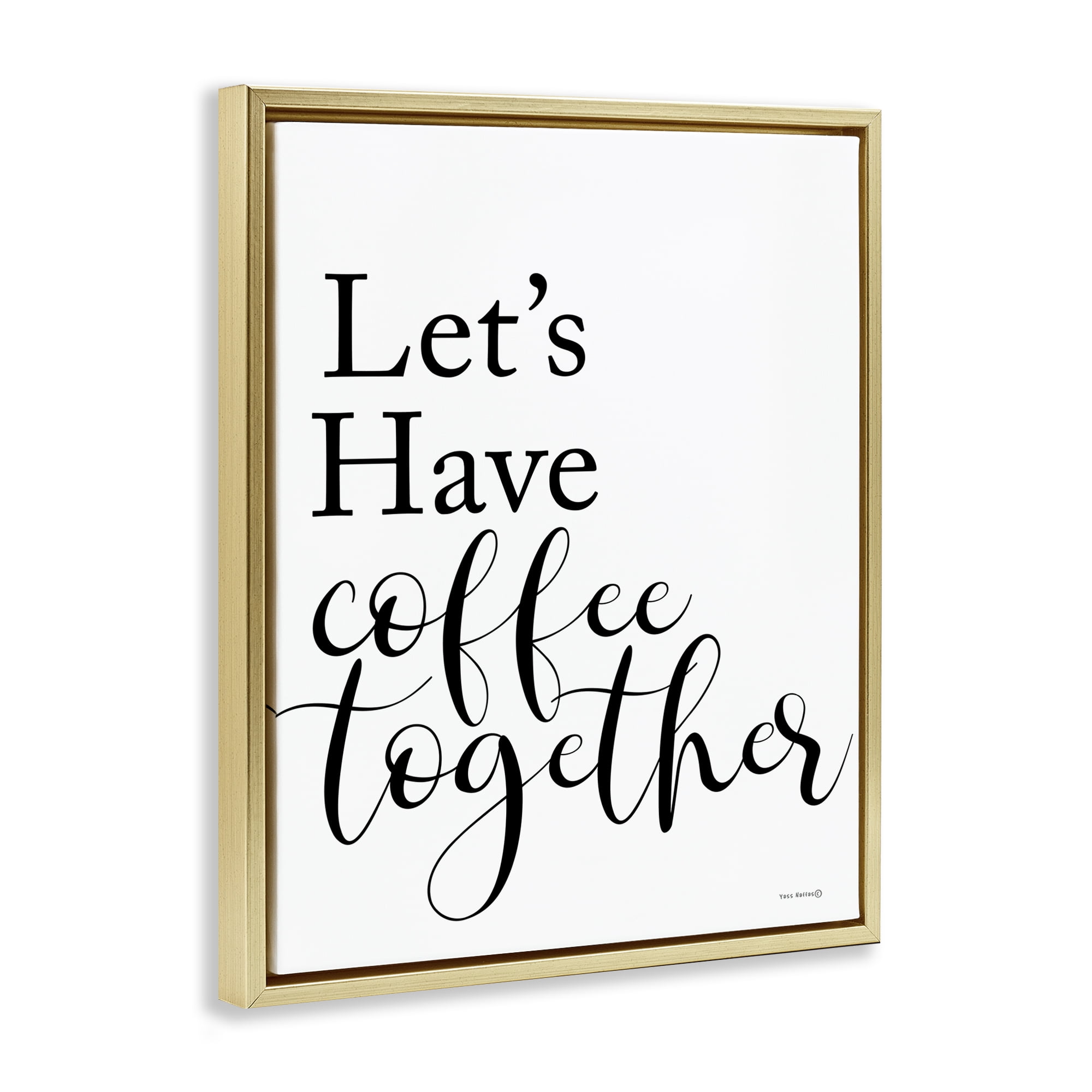 Stupell Industries Coffee Together Phrase Text & Numbers Painting Gold Floater Framed Canvas Art Print Wall Art, 17 x 21