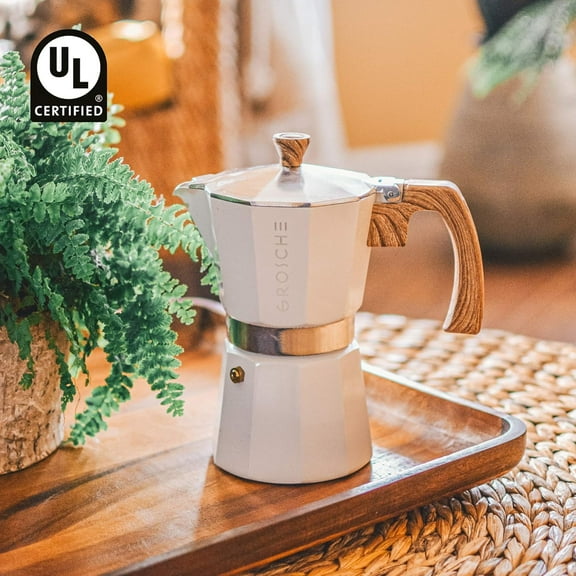 Stovetop Espresso Maker Moka Pot 9 Cup White with 3  Gaskets