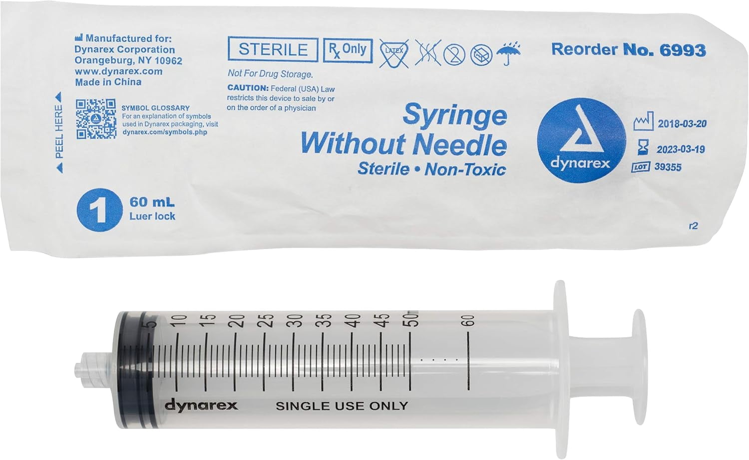 60ml Syringe Only with Luer Lock Tip - 25 Syringes Without a Needle by Easy Glide - Great for Medicine, Feeding Tubes, and Home Care