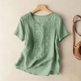 thumbnail image 4 of GUACER Short Sleeve Tops for Women Embroidered Cotton Linen Pintuck Summer Blouses Casual Boho Floral Peasant Shirts Relaxed Fit Tunic, 4 of 7