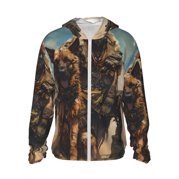 Balery desert Man Shepherd Dog Sudadera ligera de manga larga con capucha y protección solar UPF 50+ para hombre y mujer, ideal para pesca y running-X-Large