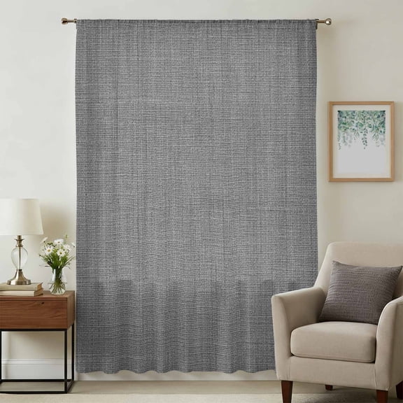 Vintage Dark Gray Sheer Curtains 45 Inches Long, Farmhouse Retro Solid Color Linen Texture Light Filering Curtains, Breathable Simi Curtain Privacy Drapes for Kitchen Bathroom Small Window Treatment