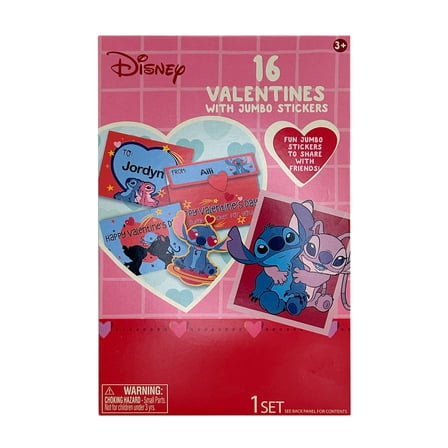 Disney Stitch Valentine's Day Exchange Cards with Jumbo Stickers, 16 Count