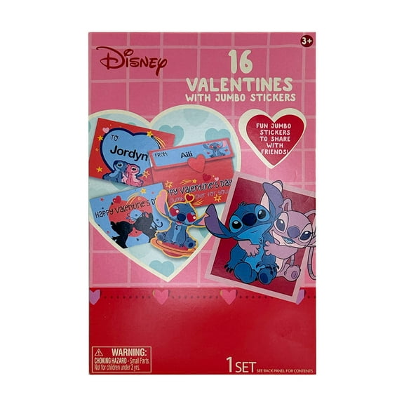 Disney Stitch Valentine's Day Exchange Cards with Jumbo Stickers, 16 Count