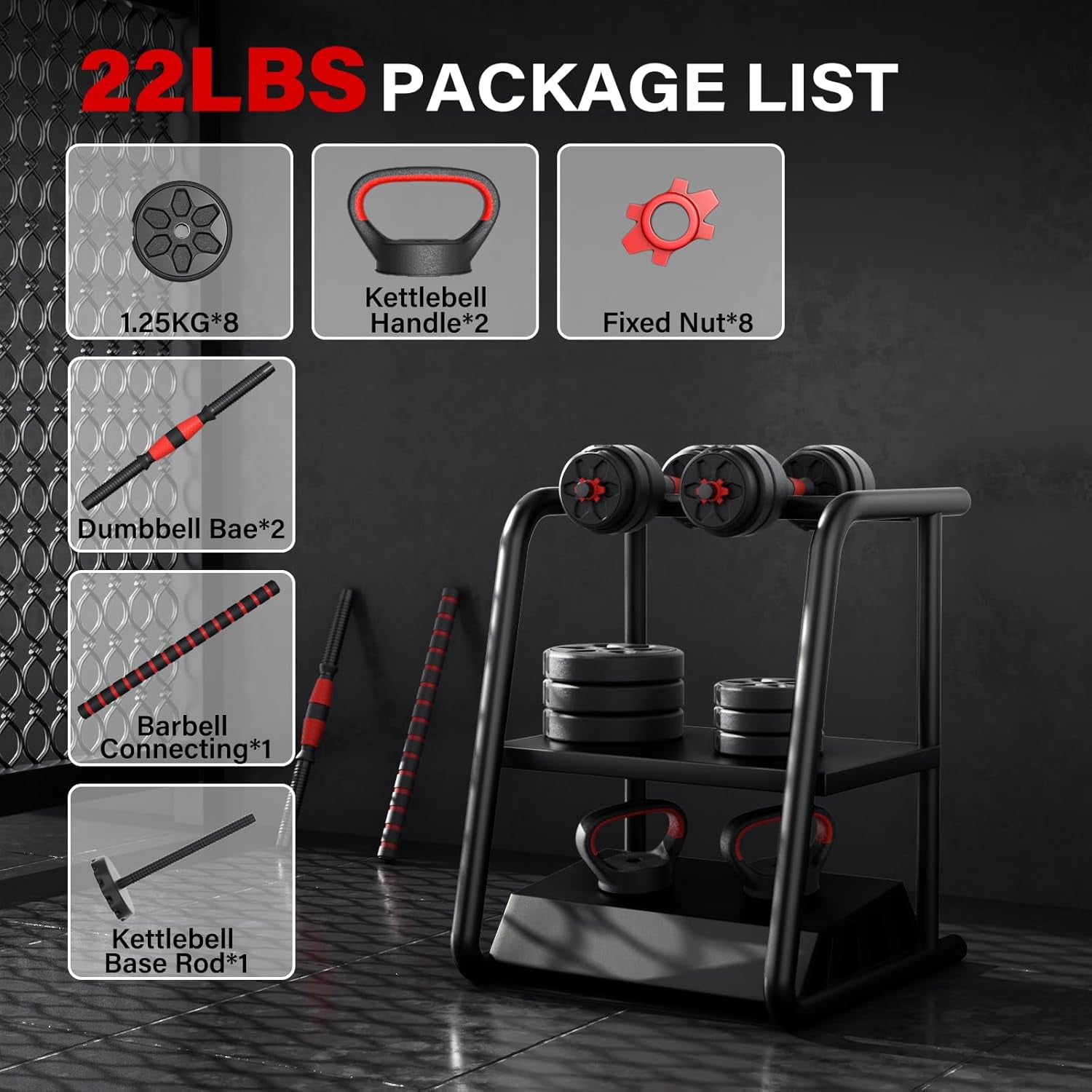 Adjustable Dumbbells Set, 4-in-1 Weight System with Connector for Home Gym, 5.5-88LBS Free Weights