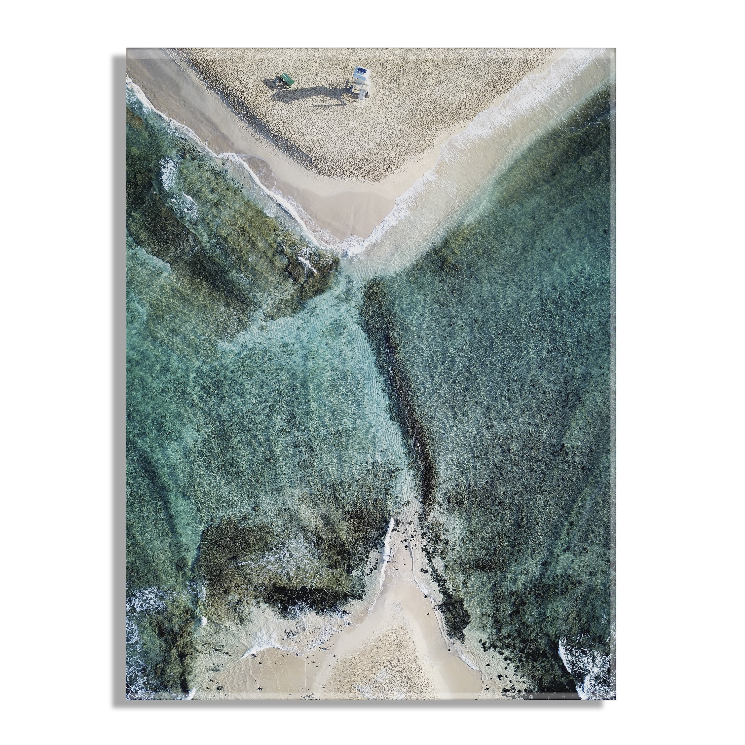 Kate and Laurel x Rachel Dowd Collaboration Poipu Beach Kauai Floating Acrylic Art, 23x31, Decorative Aerial Photography Beach Art for Wall