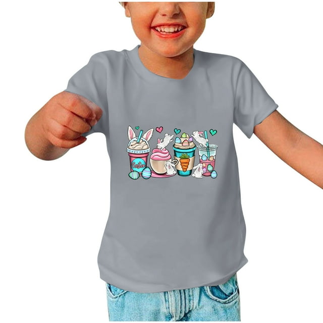 EGNMCR Blouses & Chemises à Manches Courtes Col Rond pour Tout-Petits Garçons Filles Mode Mignon Col Rond Imprimé Haut à Manches Courtes Blouse Fille