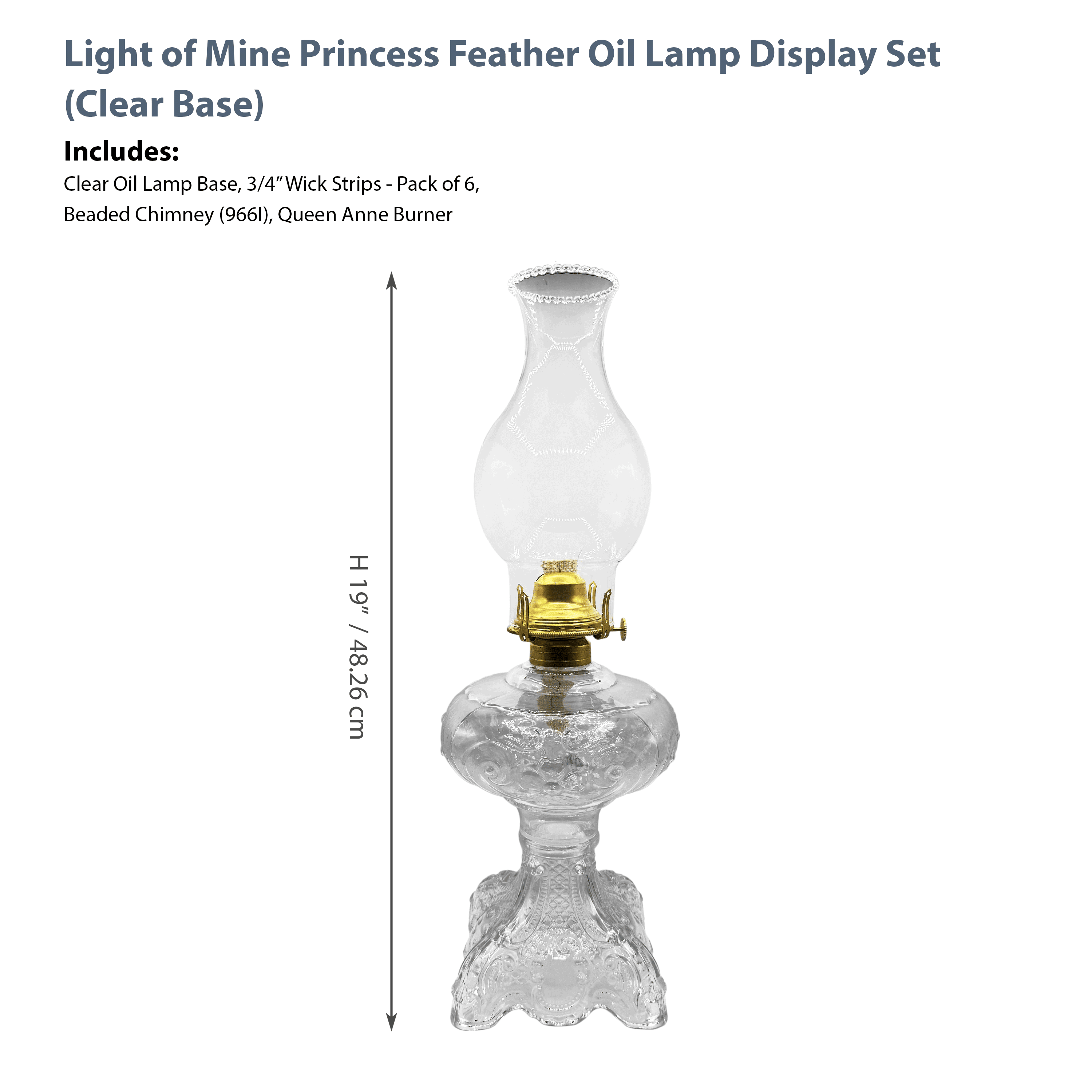 Light Of Mine Princess Feather Oil Lamp Ornate Decorative Antique Pedestal Style Glass Oil Hurricane Lamp Clear with 3/4" Wick roll Clear