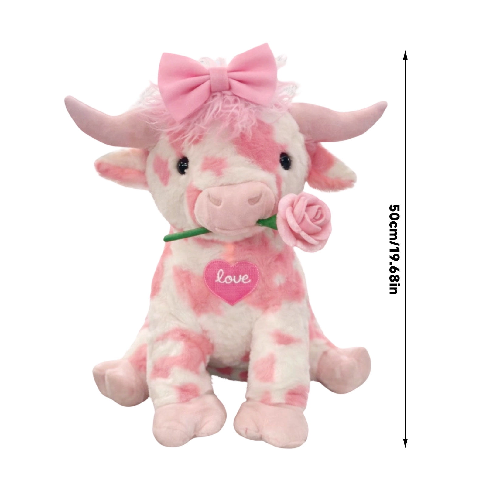 20Inch Kawaii Pink Cow with Rose Stuffed Animals Plush Toy, Soft Plush Doll, Perfect Birthday Christmas Valentines Anniversary Easter Holiday Gifts, Easter Basket Stuffers