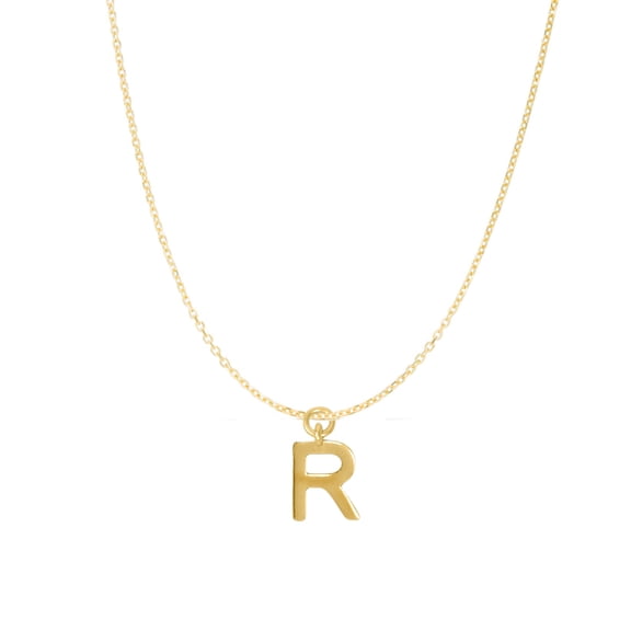 Precious Stars 14K Goldplated Sterling Silver Polished "R" Charm With Goldfilled 1.5mm Cable Chain