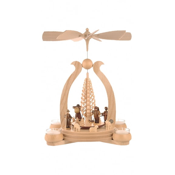 German christmas pyramid arch Forest scene, 1-tier, height 34 cm / 13 inch, natural with tealights, original Erzgebirge by Müller Seiffen
