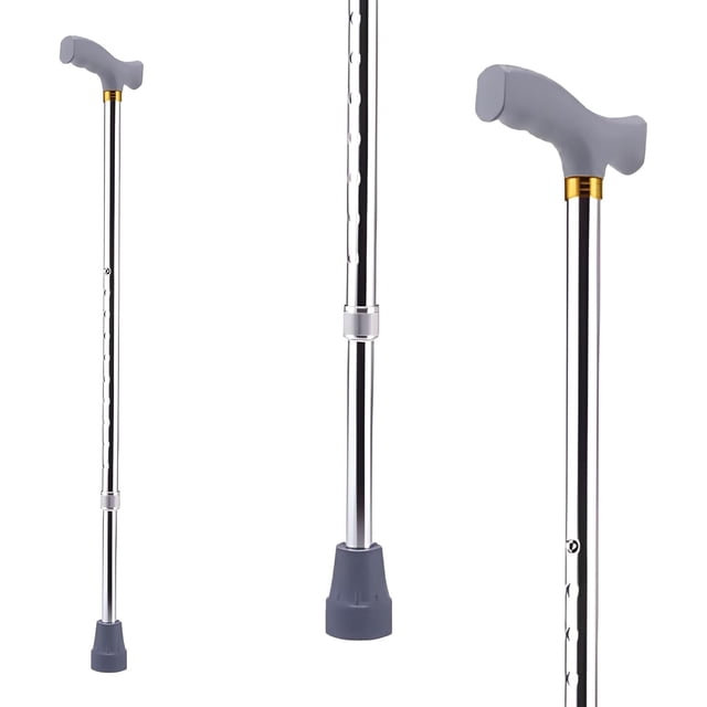 Bastón Ortopédico con Mango Alemán Ergonómico | Altura Ajustable de 60 a 97 cm | Aluminio Resistente y Base Antiderrapante para Mayor Seguridad (CROMADO)