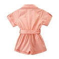 thumbnail image 3 of FAOWME Summer Girl Short Sleeve Stylish Cargo Jumpsuit Onesie Pink 5-6 Years, 3 of 8
