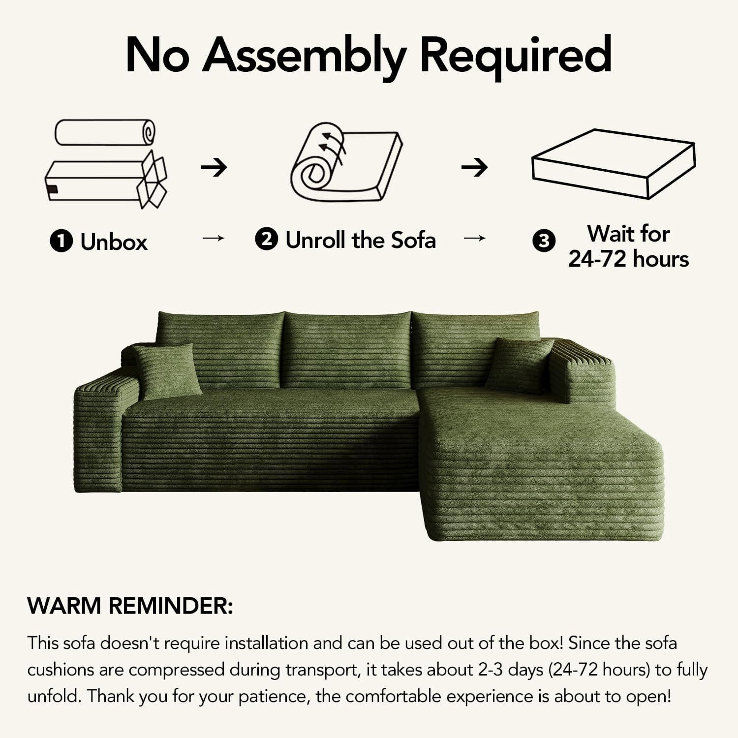103" Cloud Sectional Sofa, Modern L Shaped Deep Seat Couch, Plush Corduroy Upholstered Sofa No Assembly, Living Room