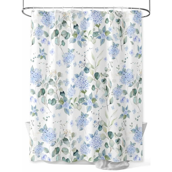 Fsddascl Blue Flower Shower Curtain Set - Extra Long 72" x 96" Bathtub Curtain with 12 Hooks, Sage Green Eucalyptus Leaf Farmhouse Country Waterproof Fabric Stall Shower Curtains for Bathroom