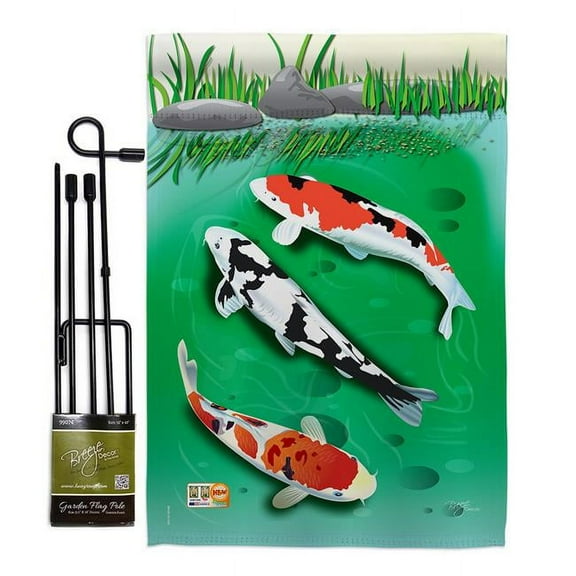 Breeze Decor BD-SM-GS-107002-IP-BO-D-US13-BD 13 x 18.5 in. Koi Coastal Sea Animals Impressions Decorative Vertical Double Sided Garden Flag Set with Banner Pole