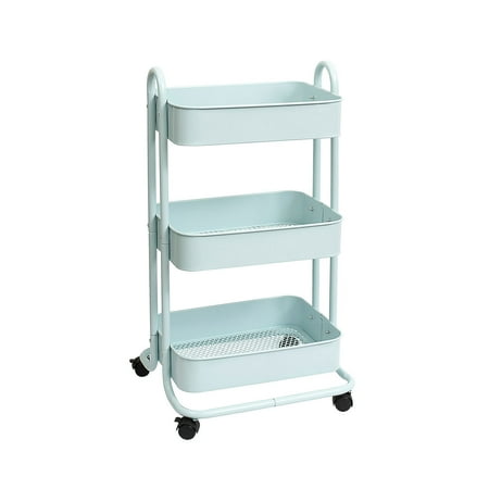 3-Tier Steel Rolling Storage Cart, 36 1/2" x 17" x 17"- Pale Blue