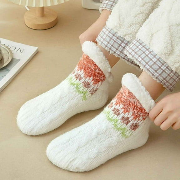 Monebena 1 Pairs Indoor Thermal Socks, Womens Fleece-Lined Non-Slip Thermal Floor Socks Winter Warm Thicken Fuzzy Socks M01