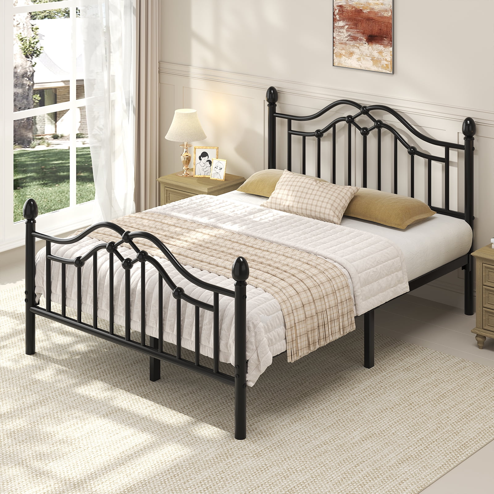 EBERY Queen Metal Platform Bed Frame with Headboard and Footboard, Sturdy Steel Slat Support, Easy Assembly, Black