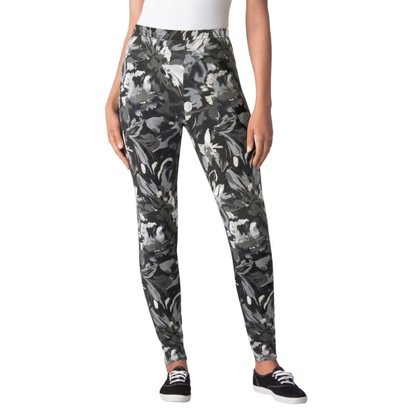 Woman Within Plus Size Petite Stretch-Cotton Knit Pull-On Printed Leggings