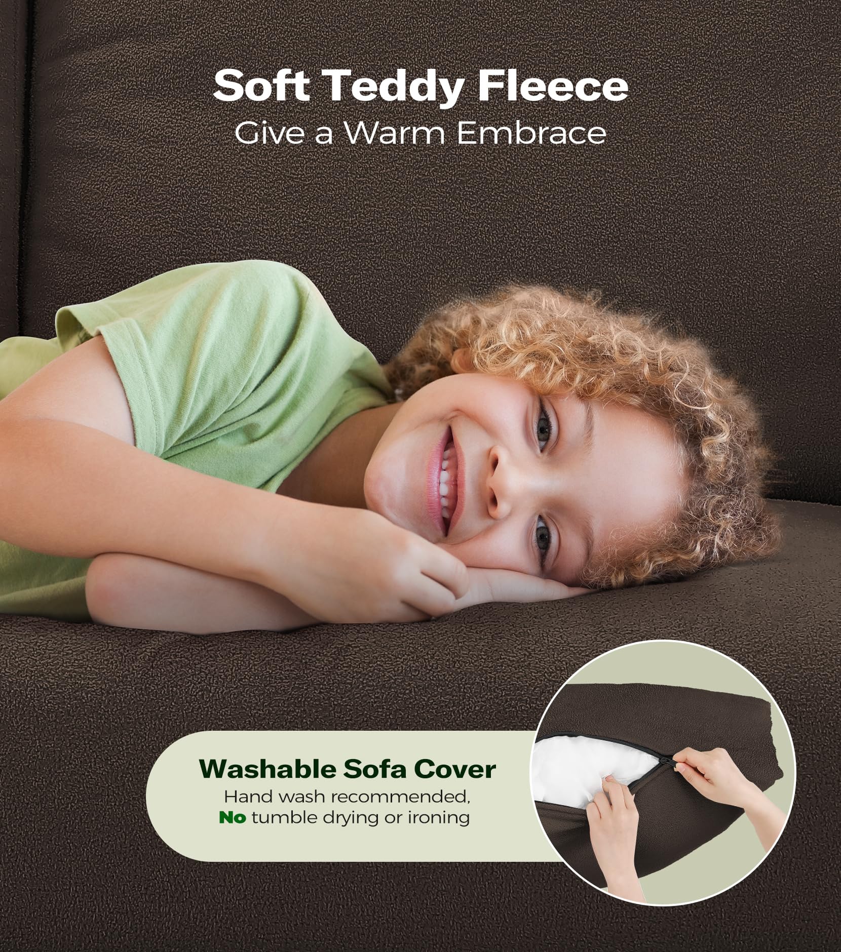 Welzona 51" Teddy Fabric Loveseat Sofa, Small 2-Seater Couch for Small Spaces, Tool-Free Assembly, Coffee