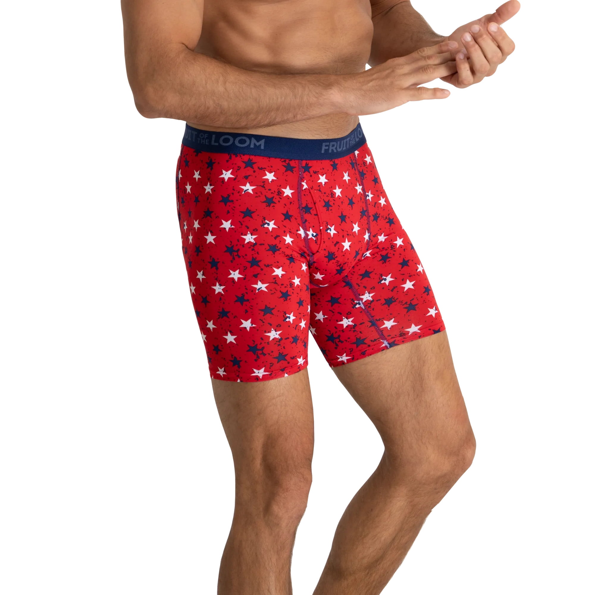 Fruit of the Loom Men's Americana Stretch Boxer Briefs, Moisture Wicking Underwear, 3-Pack