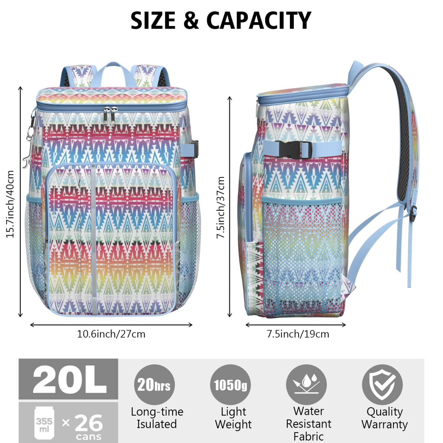 Travel Cooler Bag - Boho Bohemia Pioneer Flower Geometric Line Art Camping Beer Cooler Backpack with Bottle Opener- Waterproof Insulated Picnic Backpacks - Cooler Bag for Beach