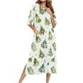thumbnail image 2 of Wowcloth Woman's Loungewear Nightgown, Casual Relaxed Fit with Raglan Sleeves and Three-Quarter Length, Soft Sleepwear with Christmas Print for Holiday and Home Comfort, 2 of 8