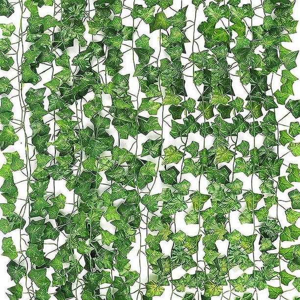 Zhuge Paquete de 12 hojas de hiedra falsas de 7,5 pies cada una, guirnalda artificial, planta colgante, enredadera para decoración de pared de dormitorio, fiesta de bodas, cosas estéticas, A