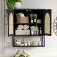 thumbnail image 2 of VEANERWOOD Rattan Bathroom Wall Storage Cabinet with Double Doors and Adjustable Shelves, Medicine Wall Storage Cabinet for Kitchen, Toilet, Bathroom, 2 of 9