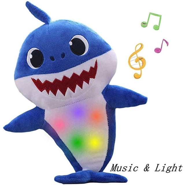 Peluche de tiburón bebé con música y luces nocturnas - Regalo infantil (azul)
