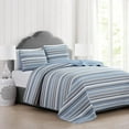 thumbnail image 2 of 3 Piece Reversible Quilt Set with Shams | All-Season Soft & Lightweight Bedspread with Modern Striped Pattern | Elise Collection (Full/Queen, Blue/Grey), 2 of 7