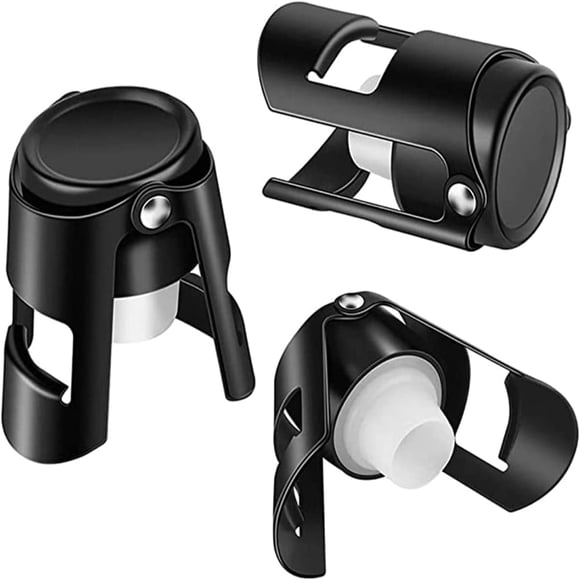 YOPTOP Champagne Stoppers Stainless Steel Black Sealer Stopper 3 Pack for Champagne Cava Prosecco Sparkling Wine No Leaks No Spills Stainless Steel Sparkling Wine Stopper of Sparkling Wine