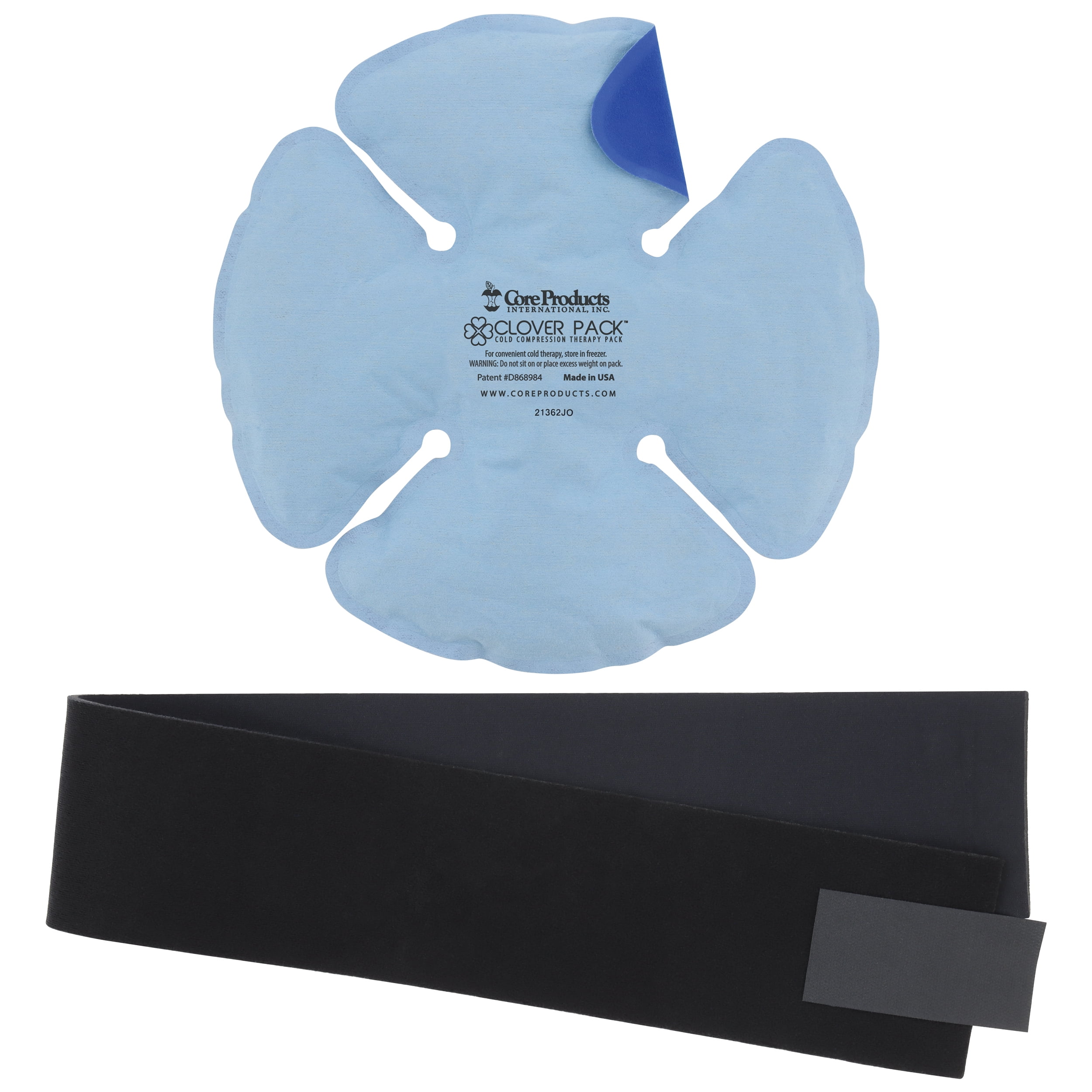 Core Products Clover Pack Frost Free Cold Therapy, Flexible for Knee, Shoulder, Elbow & Ankle With Compression Strap - Made in the USA