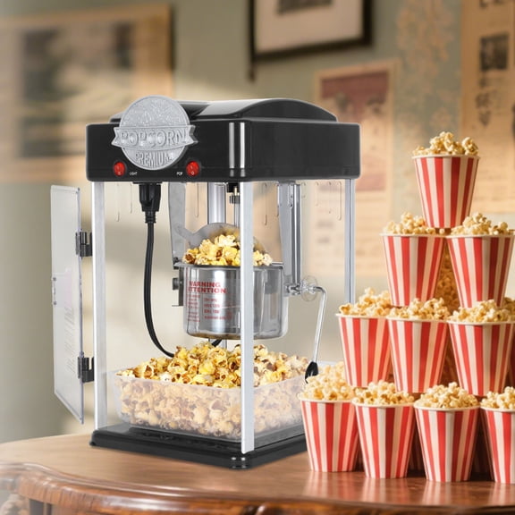 Tabletop Popcorn Machine Popcorn Popper Machine Pop Corn Machine Popcorn Maker With 6 Oz Stainless-Steel Kettle, Measuring Tool and Popcorn Scoop For Home, Family, Movie Night Black,