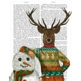 thumbnail image 2 of Fab Funky 12x14 White Modern Wood Framed Museum Art Print Titled - Deer in Christmas Sweater with Snowman, 2 of 4
