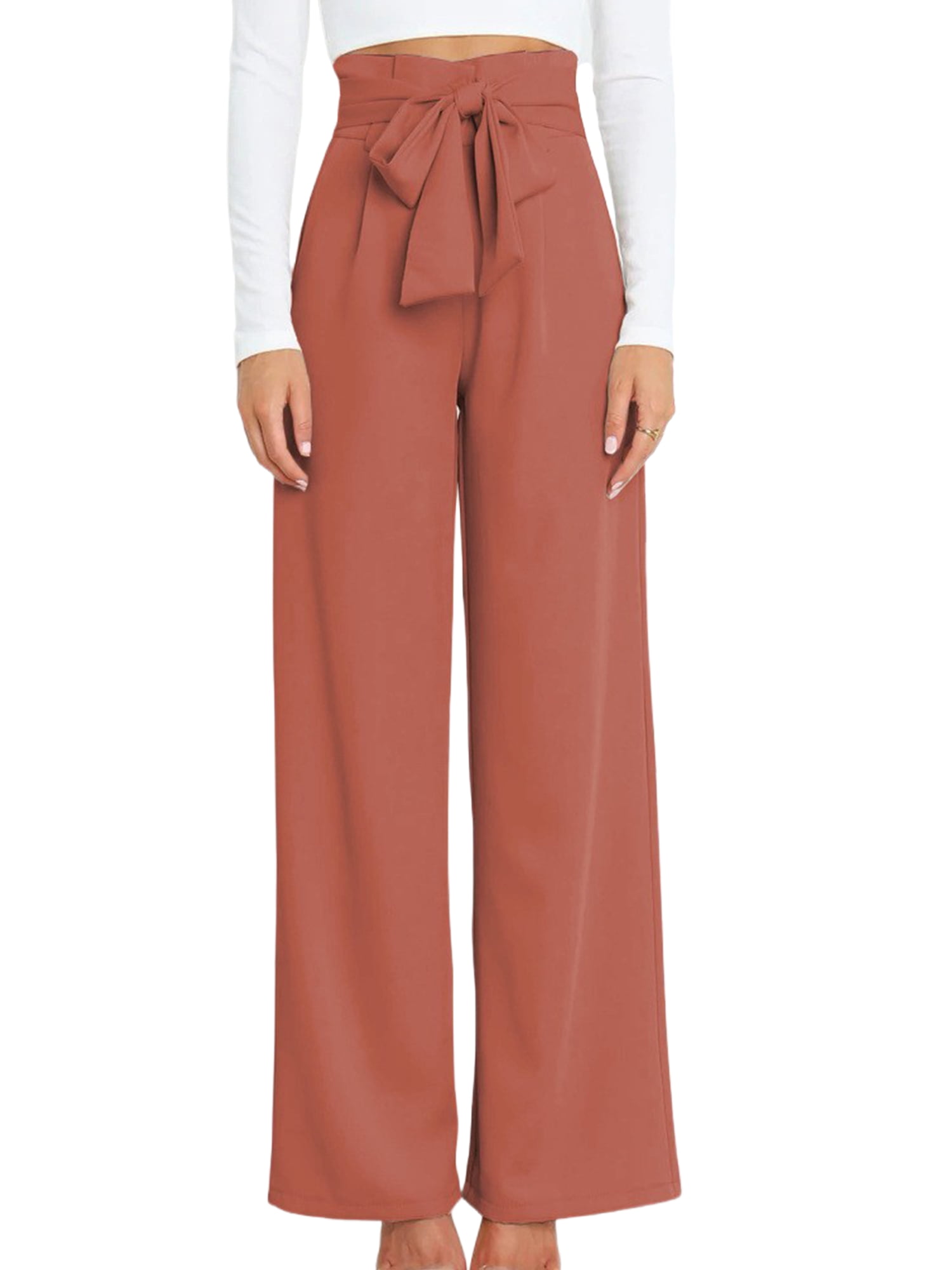 Capreze Women Long Pants High Waist Palazzo Pant Solid Color Trousers