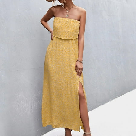

HIMIWAY Women s Summer Sexy Bralette Floral Print Solid Dress Bralette One Neck DressPopular elements are cost-effective and suitable for various occasions Yellow XL