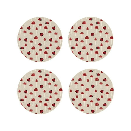 

Lukts Ladybug With Mushroom Print Leather Drinks Coasters Set of 4 Suitable or Drinks Furniture Protection and Easy Clean up-Round Shape