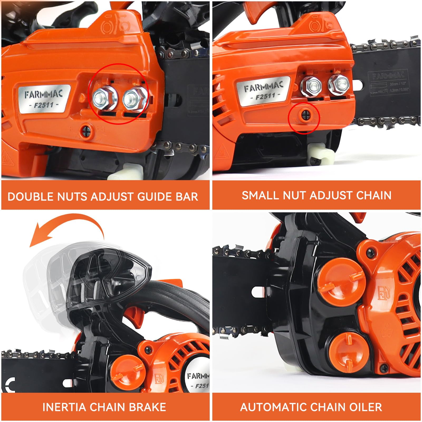 Gas Chainsaw 12'' 2-Stroke 25CC Cordless Chainsaw for Farm, Garden, Ranch, Cutting Wood/Firewood