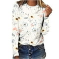 thumbnail image 1 of T-shirts à Manches Longues pour Femmes, Col Ras du Cou, Tuniques à Imprimé Floral, Hauts Doux Décontractés, Blouse Coupe Ample, 1 of 4