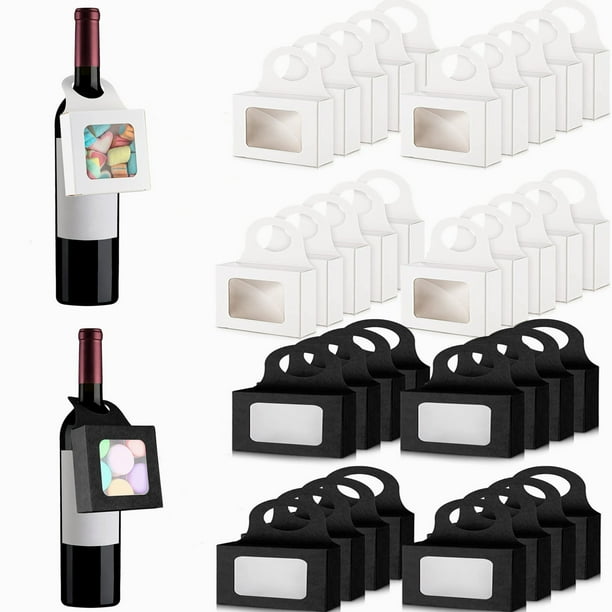 Litake 50Pcs Kraft Paper Wine Bottle Box with Window Bottle Hanger